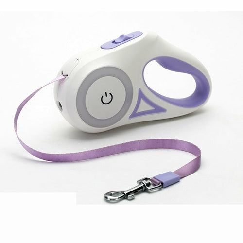 Automatic Retractable Lighting Dog Leash with built-in beam light and RGB streamer ring for safe night walks