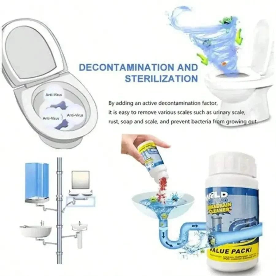 WZLD Sink & Drain Cleaner Powder – Powerful Pipe Unclogging & Odor Remover
